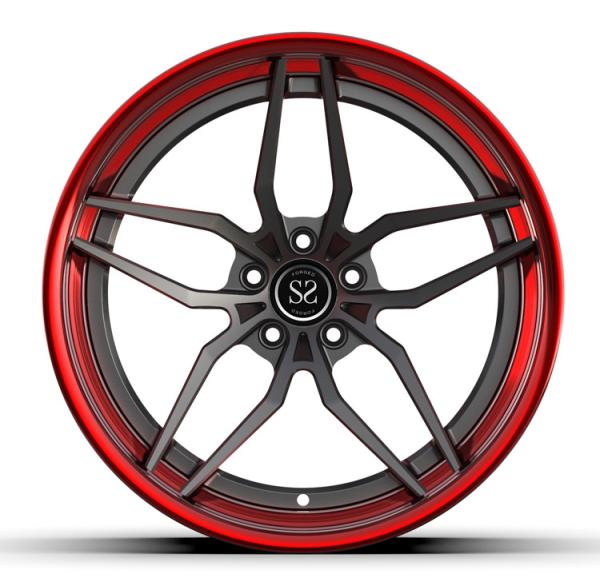 Staggered 3 Piece Forged Grey Red Wheels For 20inch Alloy Car Super Concave Rims