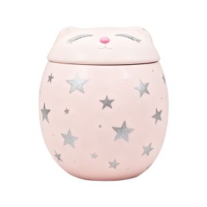 Cute Cat Design Ceramic Pet Cremation Urn Pink Color Star Pattern Porcelain Urn