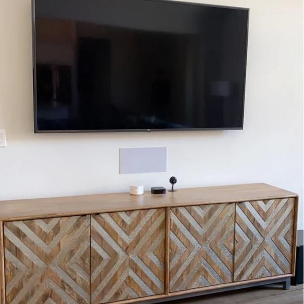 Custom Wooden Kitchen Sideboard Media Console With Glass Doors