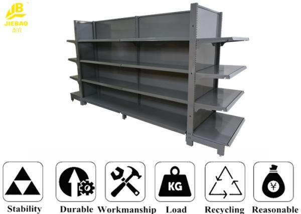 Double Side Supermarket Steel Racks With Columns , Back Panel , Top Spacer