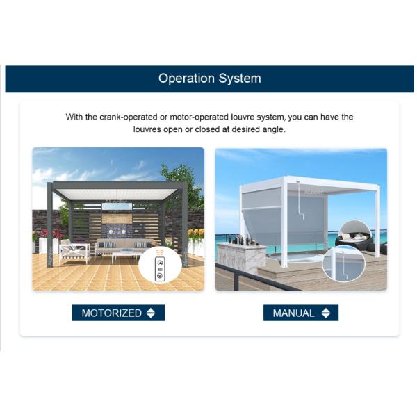 Электрический наружный дождевой экран Слат Слат Садовый навес Покрытый порошком беседка
