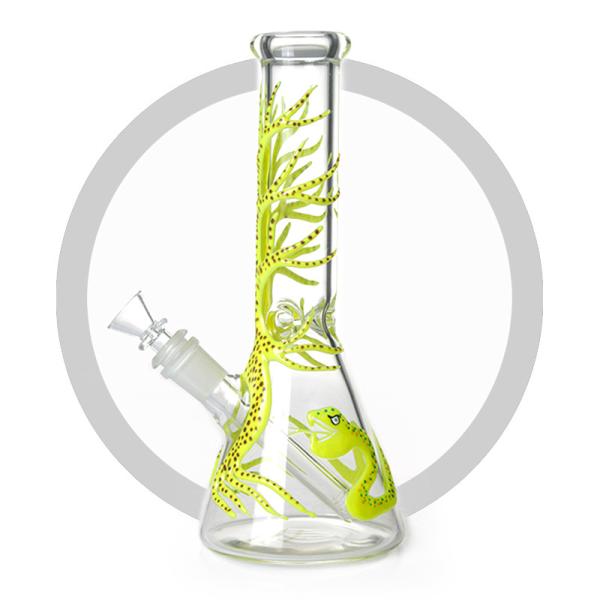 Beaker Bong With Luminous Yellow Tree And Snake UV Glass Smoking Water pipes Hookah