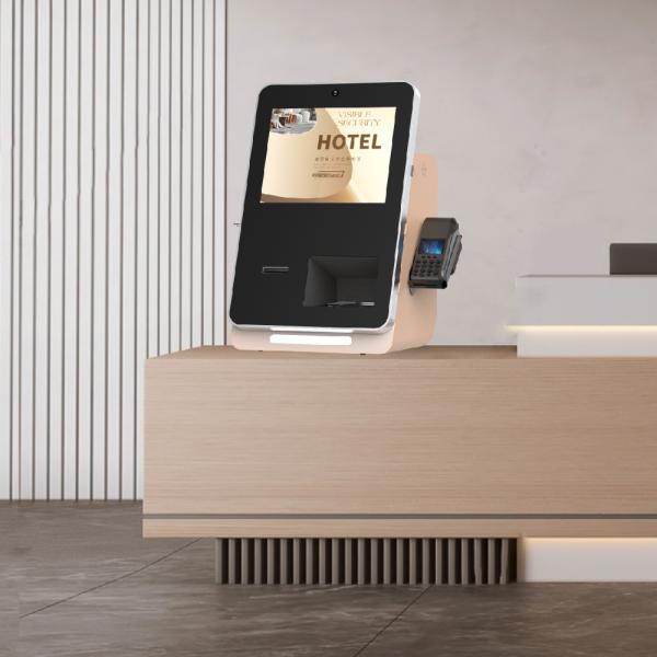 Tabletop Self service kiosk hotel / Airport Check In Kiosk With Passport Scanner Key Card Dispenser And Payment Terminal For Hotel Airport Hospital