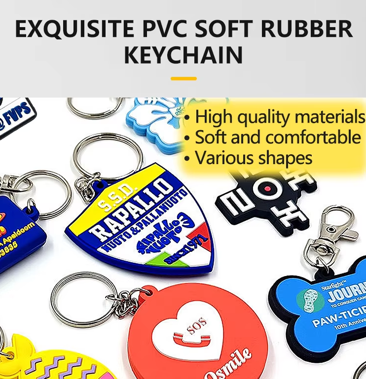 Custom 3D Soft PVC Keychain With Ring Promotional Business Gift Die Cut Irregular Shape Logo 