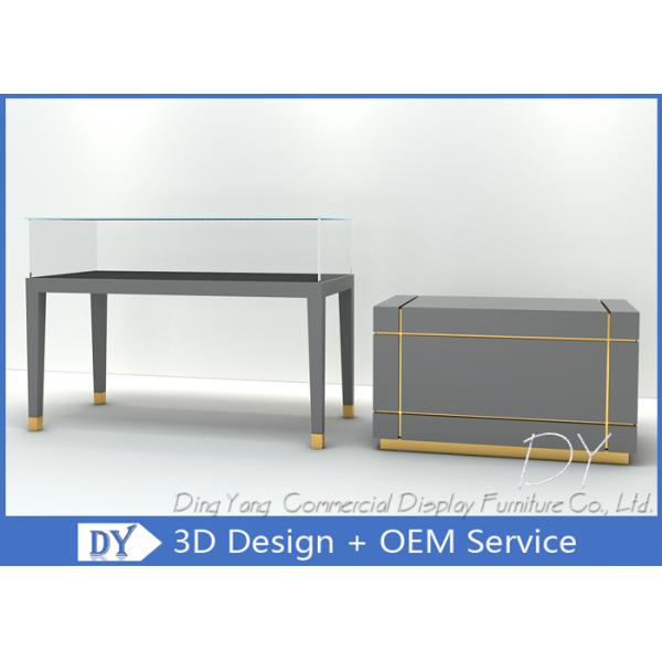 Pre Assembly Wood Glass Jewelry Store Counter With Lights / Lock / Stainless Steel Hooks