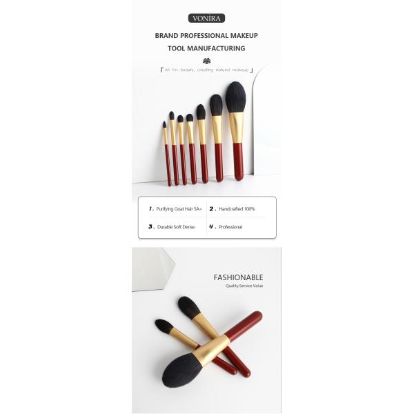 Vonira Essential 7pcs Makeup Brushes Set With Natural Goat Hair Gold Ferrule