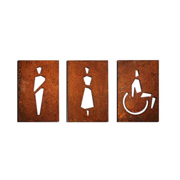 WC Symbols Corten Steel Wall Art Rusty Metal Toilet Wall Plate