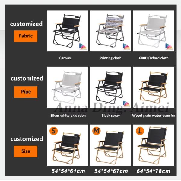 Customized Lightweight Beech Armrest camping fishing chairs Portable Metal Folding Outdoor