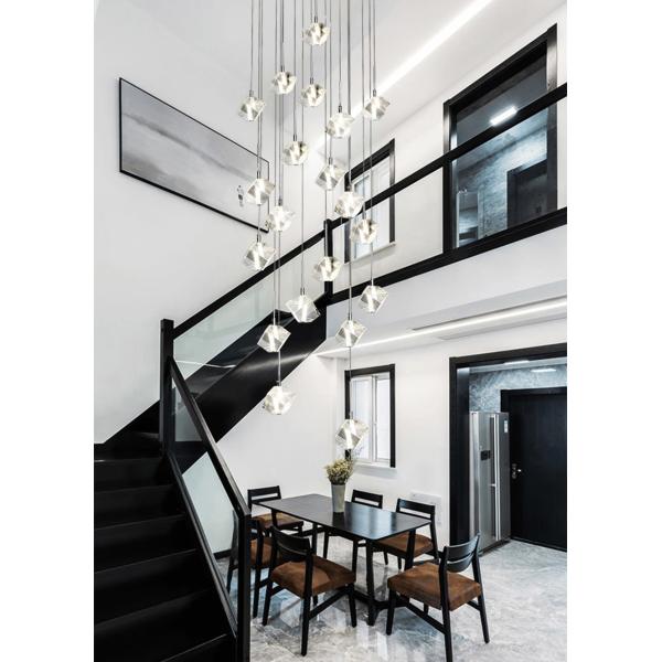 LED square pendant lights hotel villa large spiral staircase chrome Diamond Chandelier(WH-NC-57)