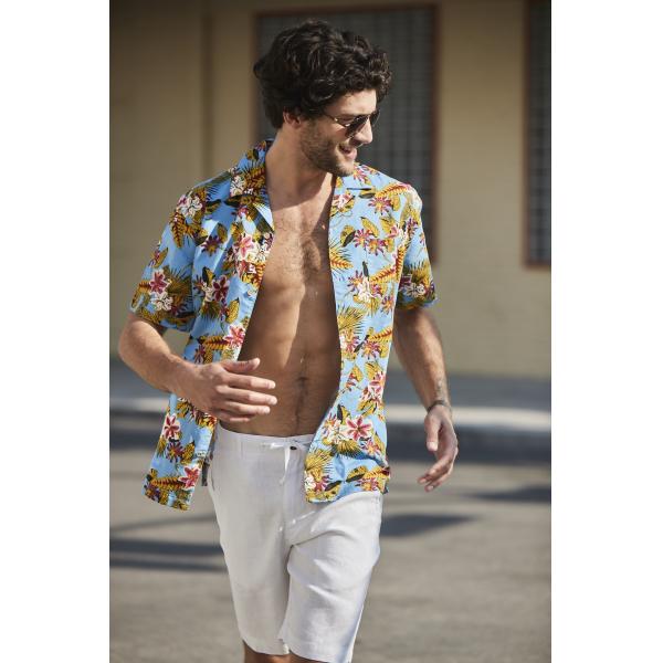 colorful Men's Casual Short Sleeve Shirts Summer Blue Printed