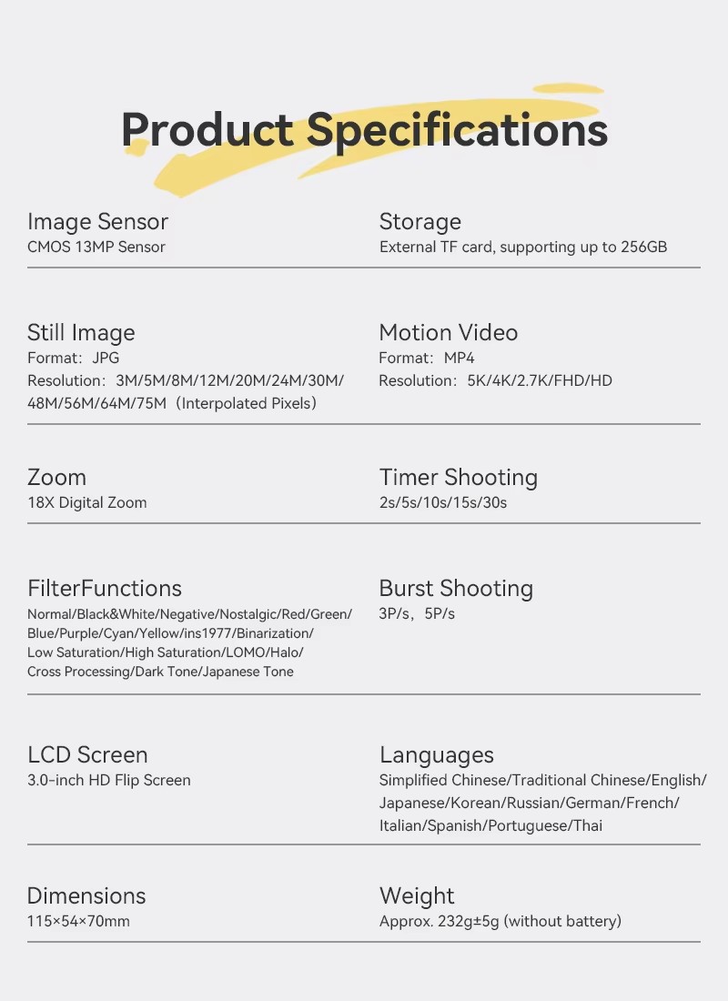 DLC W1 Vlogging Camera 5K 64MP Digital Camera with 180° Flip Screen 18X Zoom Slow Motion Time Lapse for Content Creators