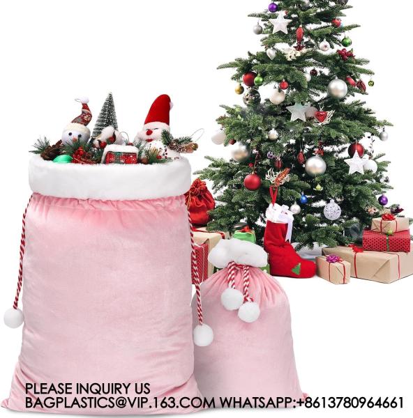 Velvet Bags With Drawstring Large Plush Santa Sack Christmas Gift Bags In 2 Size For Xmas Package Storage Bags