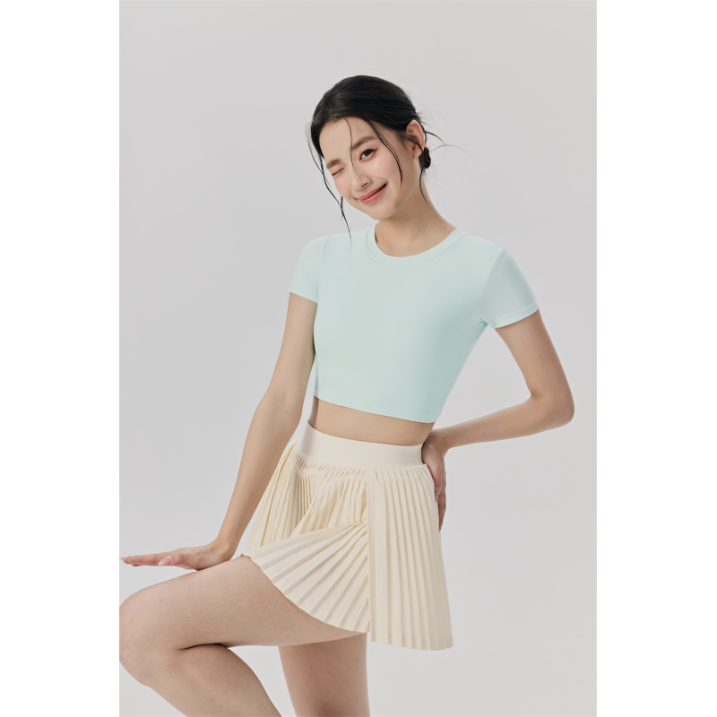 Women's High Waist Pleated Tennis Skirt Set Soft Quick Dry Light Purple Athletic Crop Top and Skirt Outfit for Golf Workout