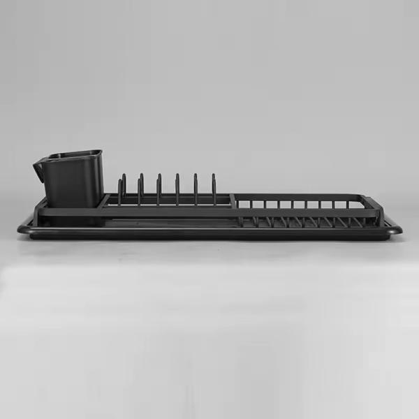 Home Basic Rustproof Aluminum Dish Rack With Draining Board And Utensil Holder