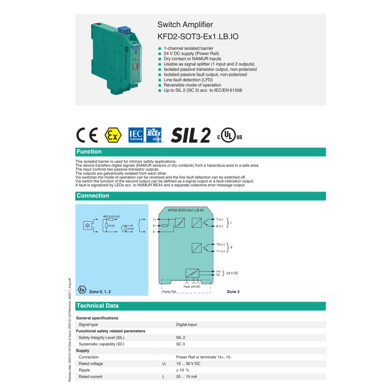 PEPPERL FUCHS Safety Barrier Switch Amplifier KFD2-SOT3-Ex1.LB.IO 24VDC Supply Zener Barrier