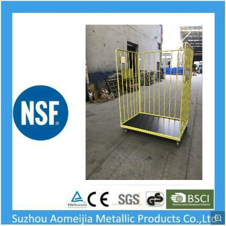 Convenient Handle Caged Trolley On Wheels , Folding Pallet Mobile Cage Trolley