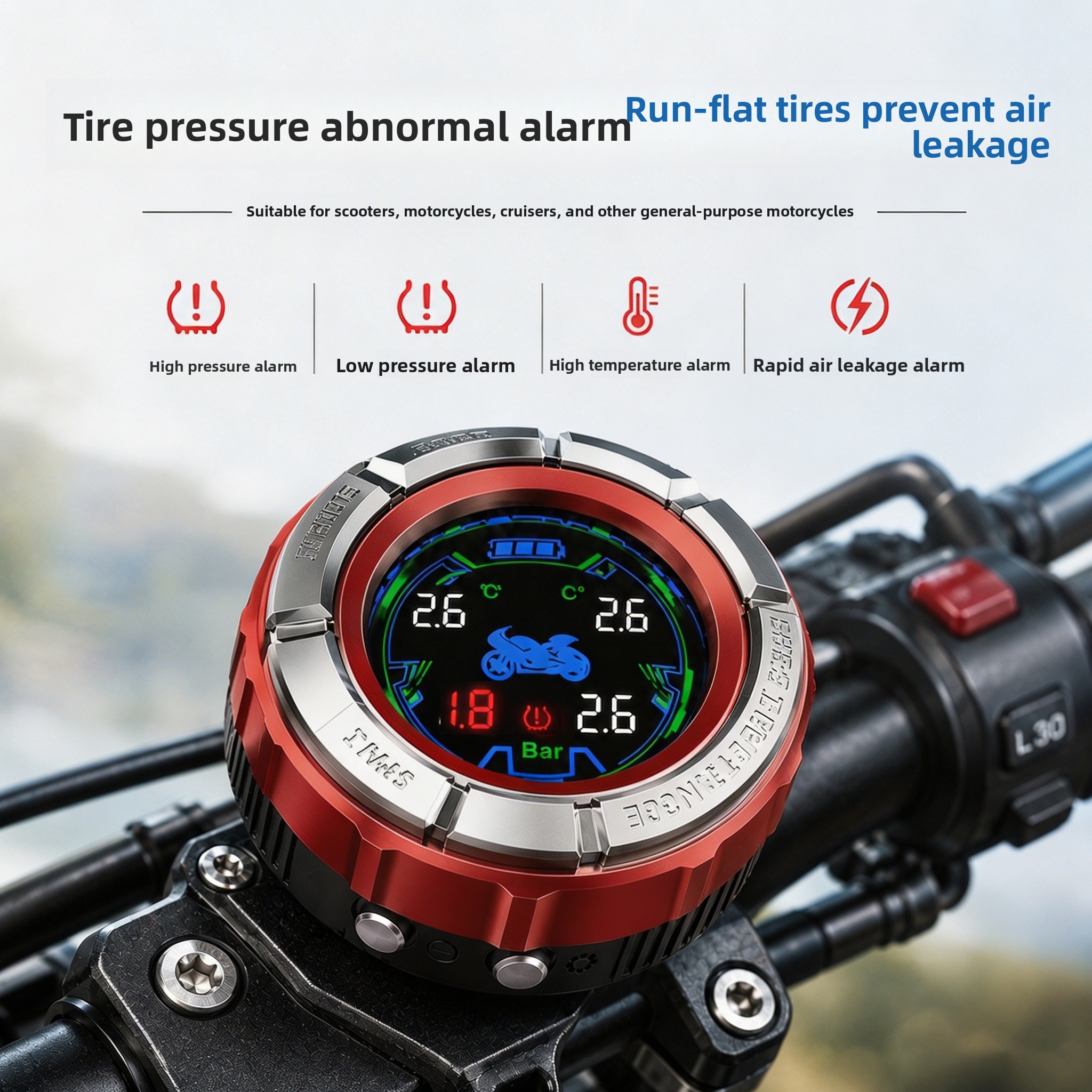 Motorcycle TPMS Wireless Tire Pressure Monitoring System OEM T02 Left Side Waterproof LCD Screen Real Time Tire Temperature