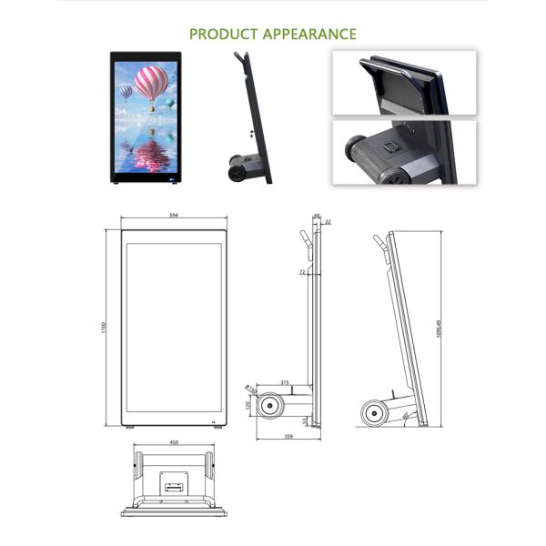 43 Inch Moveable Digital Kiosk Signage Battery Powered Outdoor Advertisement Board