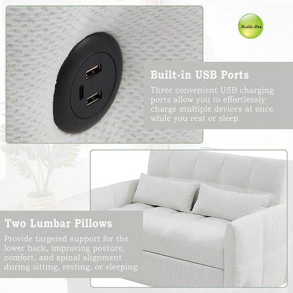 Modern Chenille Fabric Pull out Sofa Bed With USB Charge Saving-Sapce 2 Seater Sofa For Living Room Furniture