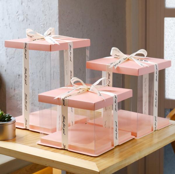 Waterproof Eco Friendly Plastic Packaging PET Transparent High Square Cake Packaging Box