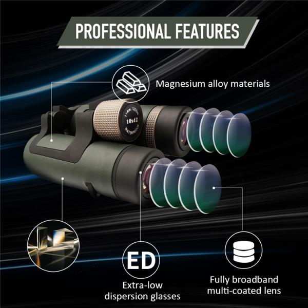 10x42 ED Glass Night Binoculars Nitrogen Filled Waterproof Nocturnos Binoculars Telescope