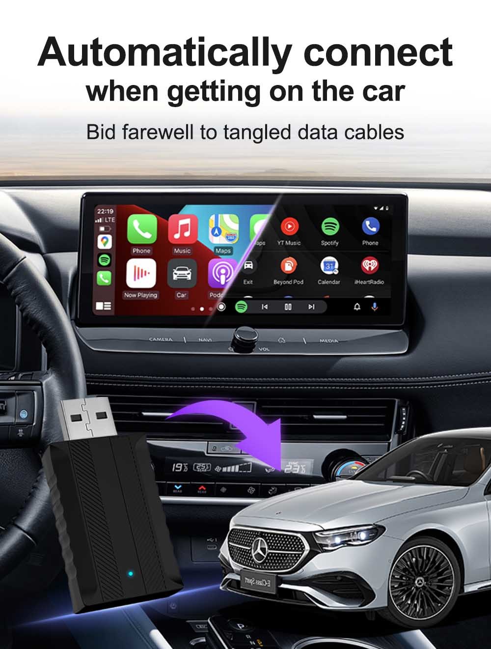 Wireless Android Auto Adapter Wireless Carplay USB Dongle 2 in 1