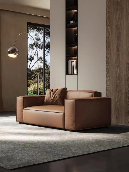Cor principal do caramelo do couro da camada da sala de visitas feita sob encomenda de couro de Sofa Bed Straight Row Minimalist
