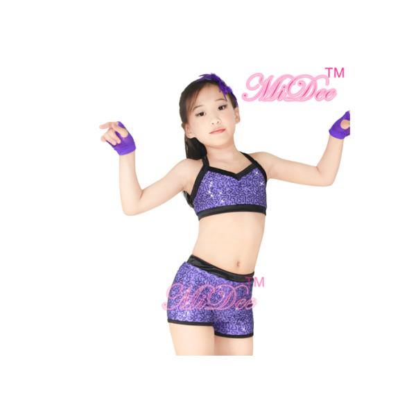 2 Pieces Hip Hop Dance Costumes Sequins Crop Top Short Gyms Cloth For Girls