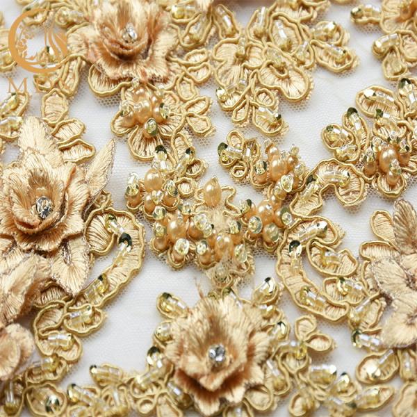 Шнурок вышивки французской ручной работы ткани шнурка верхнего сегмента расстворимой в воде золотой