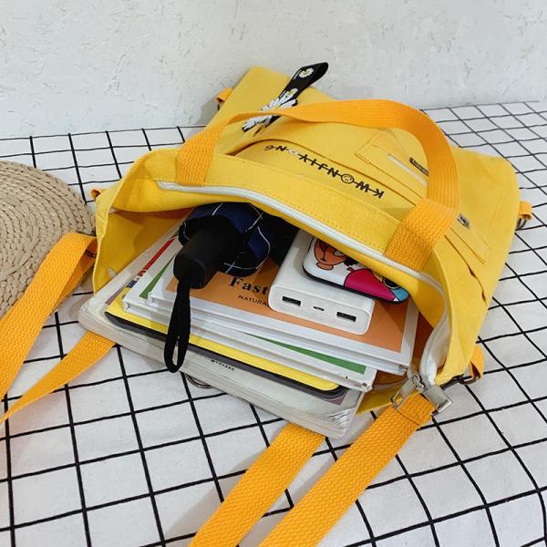 Canvas Ostrich Pattern Wearable Shoulder Yellow Customized Printed Logo Tote Bag