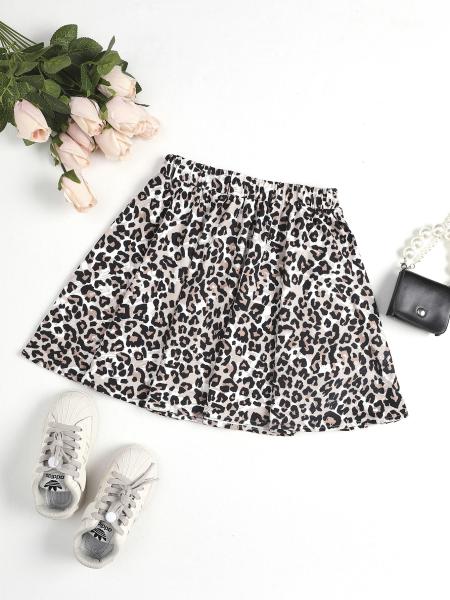 Saias curtas e vestidos de poliéster Impressão de padrões de leopardo para meninas