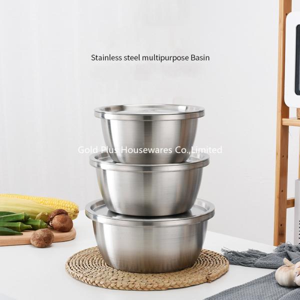 18-34cm Multi-size stainless steel bowl and basin polished metal steel steel big round pickle bowl with lid