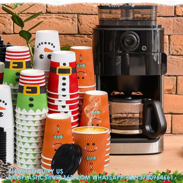 Christmas Disposable Coffee Cups 12 Oz Insulated Ripple Wall Cup With Lid, Xmas Disposable Coffee Espresso Cups