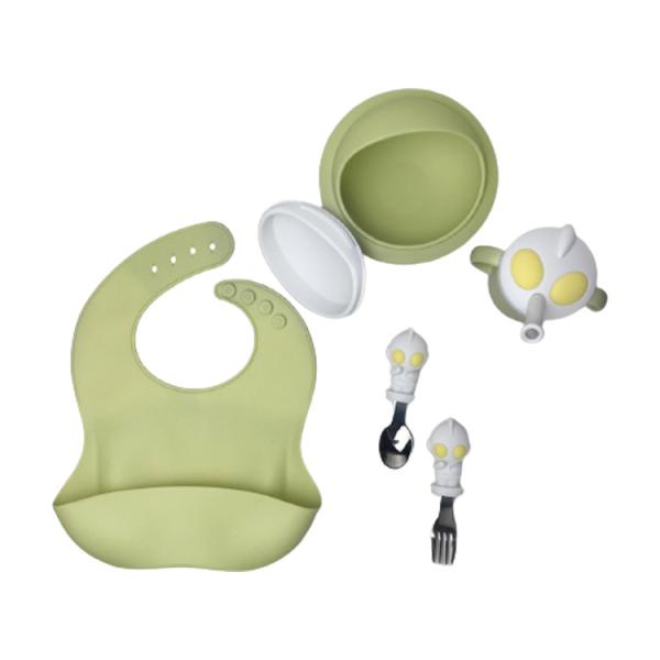 Cartoon Character Shape Baby Silicone Bib Bowl Spoon Set Bpa Free