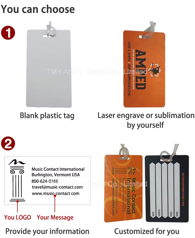 Custom Hard Plastic PVC with Loop Rope Personalised Design Print Logo Writable Travel Luggage Label