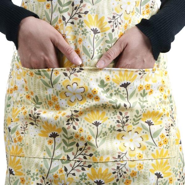 Custom Logo Print Adjustable Washable Yellow Cotton Kitchen Apron for Restaurant Bar