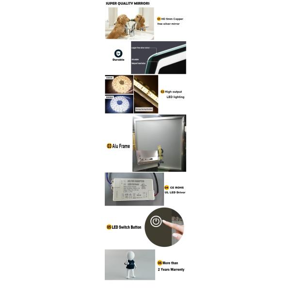 Luxury Hotel Modern Bathroom Mirrors With Led Lights , Anti Frog
