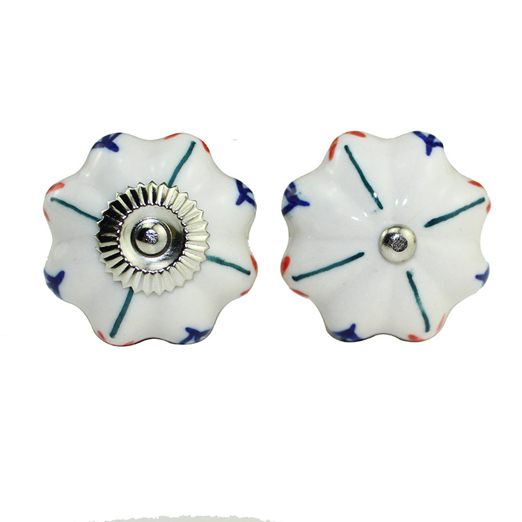 Vintage Bohemian Ceramic Petal Shape Colorful Handle Knob Kitchen Bedroom Drawer Cabinet Door Handle