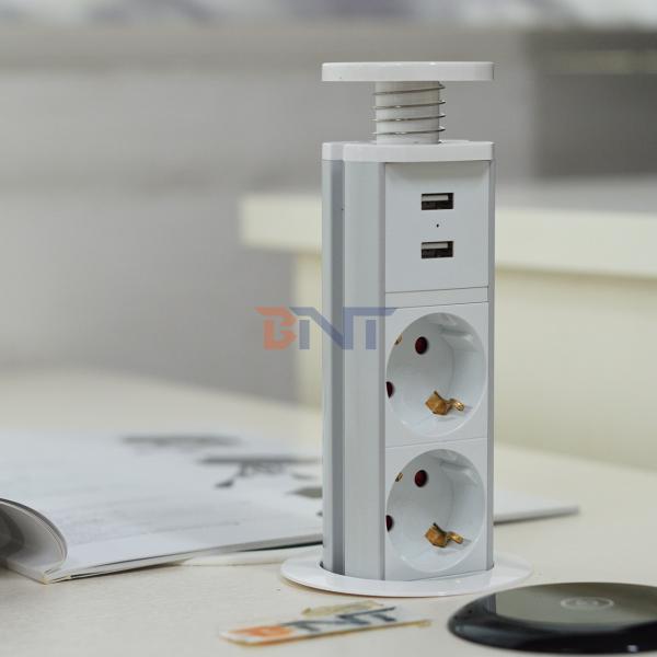 IP44 6cm White color kitchen vertical tower power outlet with USB Charging