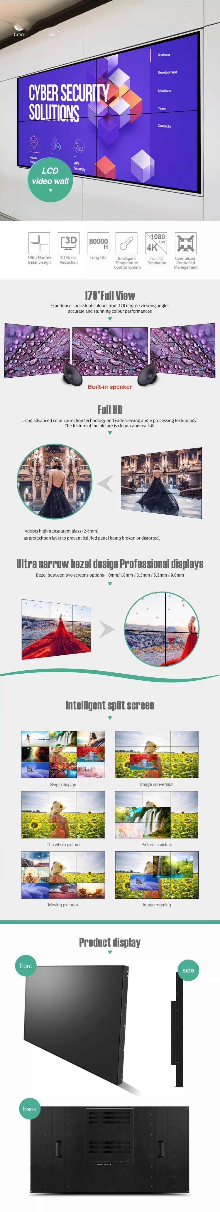Экран 3x3 46 LCD рекламы соединяя до 65 медленно двигают крытая стена LCD видео-