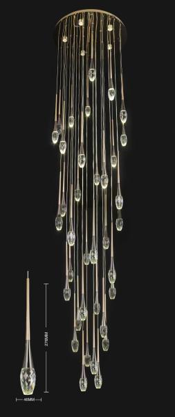 46 Long Pole Water Droplets Crystal Staircase Light Luxury Long Chandelier Simple Nordic Long Chandelier Villa Living Room Hollow Rotating Creative Double Net Red Restaurant Chandelier