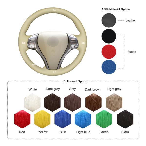 Custom Beige Steering Wheel Cover for Nissan Teana Altima X-Trail Qashqai Rogue Pulsar