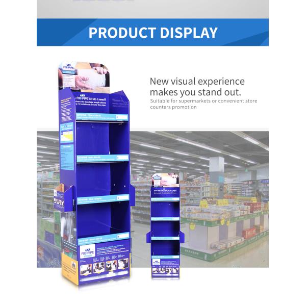 4 Shelves Blue Cardboard Pop Up Display Advertising For Water Stop Bandage