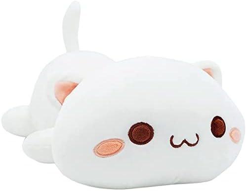 Onsoyours Kitten Cute Plush Toy 25.5  Animal de estimação recheado Kitty Anime Soft Cat Large Plush Pillow para crianças (Branco A, 25.5