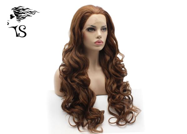 Dark Brown Synthetic Long Curly Lace Front Wigs , Colored Synthetic Wigs No Shedding
