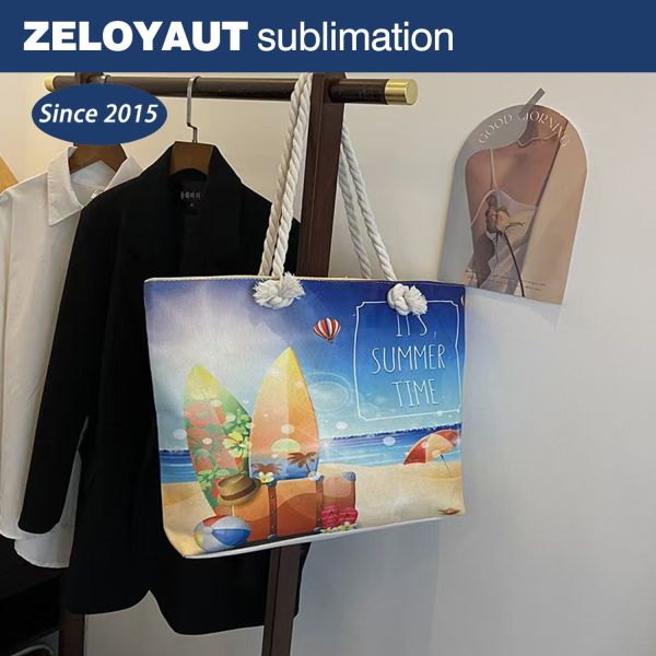 Wholesale Sublimation Blanks High Quality Hot Sales Sublimation Twine Knot Straps Flax Beach Tote Bag Custom Shopping Handbag