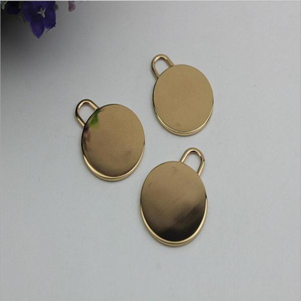 Excellent quality zinc alloy light gold small flat round shape metal label plate for handbag