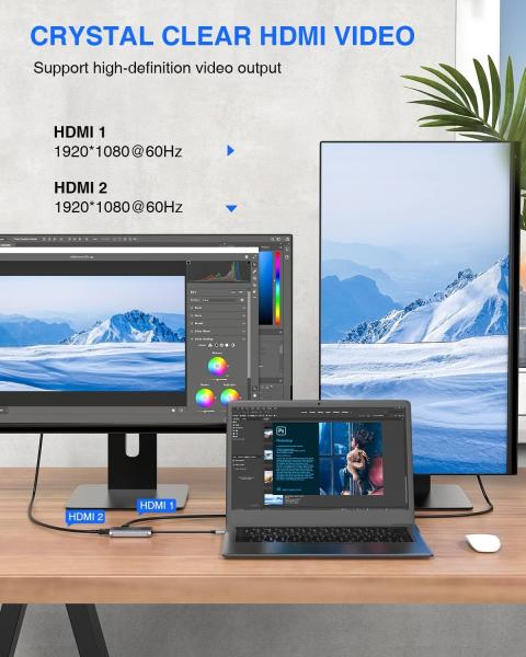 4 In 1 Usb C Adapter Dual Hdmi To USB3.0 Thunder Ports