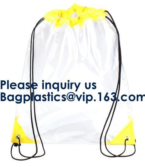 PVC Drawstring Bag Backpack With Solid Bottom Promotional Custom 210D Transparent PVC Clear Drawstring Backpack Bags