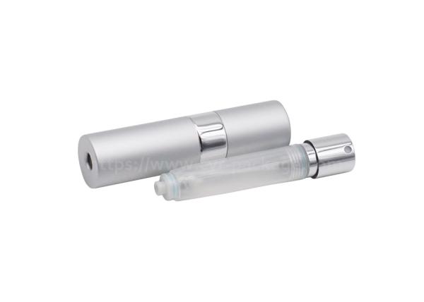 Empty Twist Up Perfume Tester Bottle 8ml 10ml Round Aluminum Glass Refillable Mist Spray